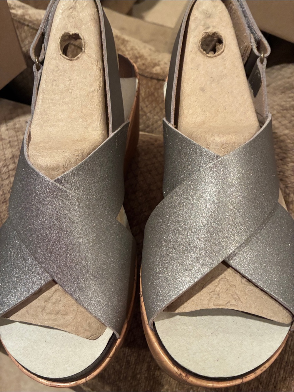 Clarks Metallic Silver Crisscross Wedge Sandals - Stasha Hale